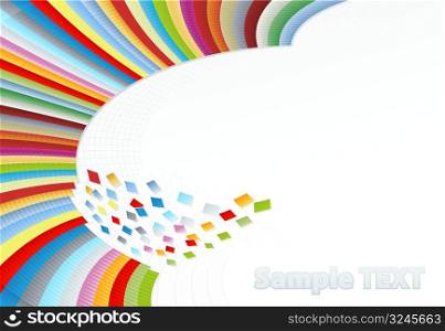 Vector illustration of a beautiful corner rainbow wall falling into pieces of colorful squares. Corner design.