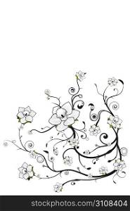 Vector illustration of a beautiful floral grunge background with stylized flowers and art spirals.