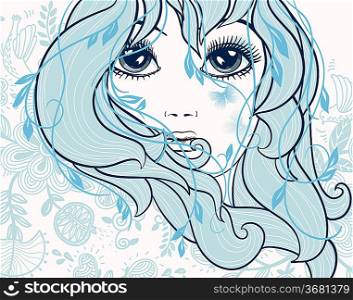 vector illustration of a beautiful girl on a floral background