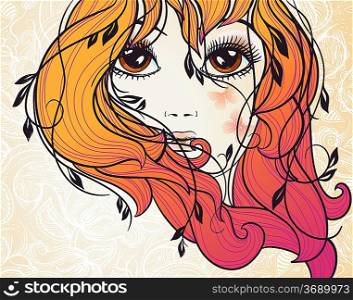 vector illustration of a beautiful girl with red hair