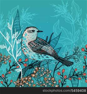 vector illustration of a bird and wild plants
