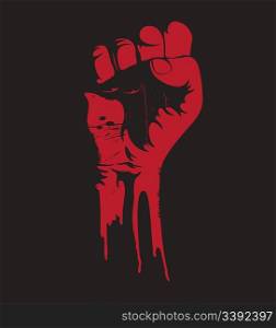 Vector illustration of a blooding clenched fist held high in protest.