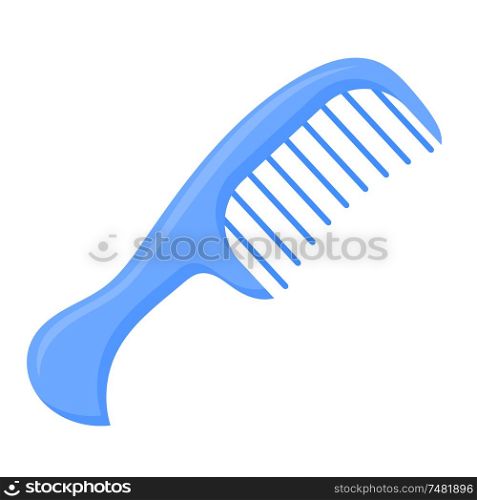 Vector illustration of a blue comb on a white background. Cartoon style blue comb. Accessories for hairdressers
