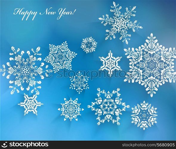 Vector Illustration of a Blue Winter Background with Snowflakes