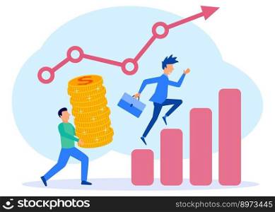 Vector illustration of a business concept, business people studying infographics, economic growth analysis, network promotion, looking for new solution ideas, teamwork in companies, company revenue.