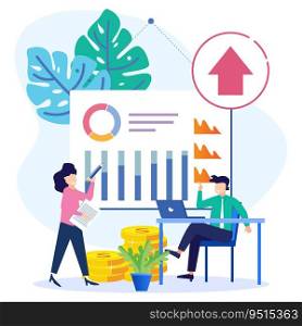 Vector illustration of a business concept, entrepreneur earning multiple business profits. fast economic growth, jobs, successful business.