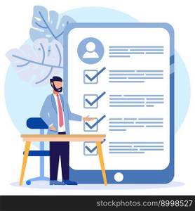Vector illustration of a business concept. Job interview. Employee evaluations, appraisal forms and reports, performance review concepts.