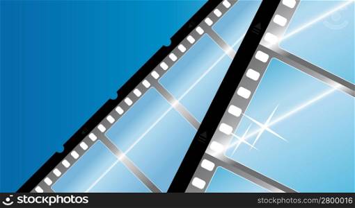 Vector illustration of a camera film filmstrip background. Modern glossy element with reflections. Corner composition.