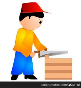 Vector illustration of a carpenter with a chainsaw