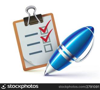 Vector illustration of a checklist on a clipboard with a elegant ballpoint pen checking off tasks