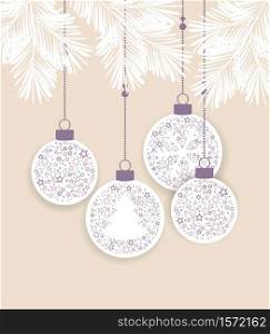 Vector illustration of a Christmas balls decoration made from stars. Happy Christmas greeting card. Christmas balls decoration