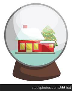 Vector illustration of a christmas crystal ball with red house inside on white background