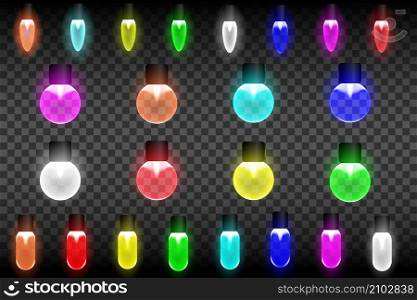 Vector illustration of a Christmas lights. Vector colorful light bulbs, object for decoration on new year festival, Christmas