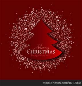 Vector illustration of a Christmas tree decoration made of stars. Happy Christmas greeting card.