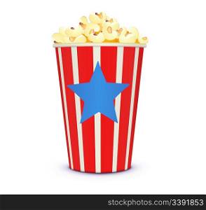 Vector illustration of a classic cinema-style popcorn in a stripey box.