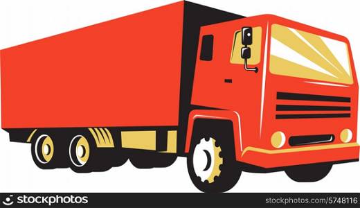 vector illustration of a closed delivery van truck viewed from the side on isolated white background done in retro style.. closed delivery van truck retro