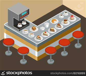 Vector illustration of a coffee house. Coffee maker. Interior