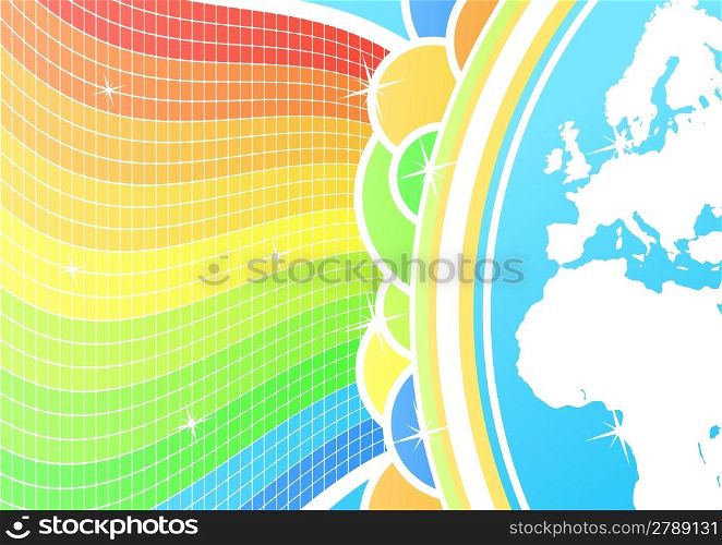 Vector illustration of a conceptual global celebration world map background.