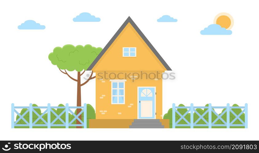 Vector illustration of a country house in a flat style.House icon isolated on white background Flat design vector illustration concept of country life in nature. Vector illustration of a country house in a flat style House icon isolated on white background