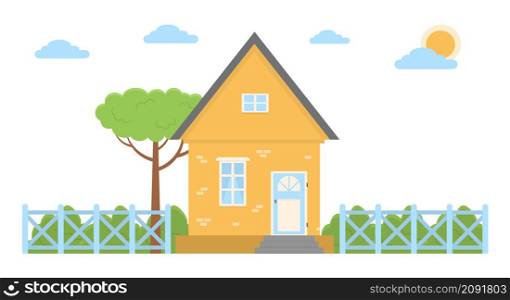 Vector illustration of a country house in a flat style.House icon isolated on white background Flat design vector illustration concept of country life in nature. Vector illustration of a country house in a flat style House icon isolated on white background