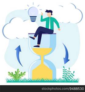 Vector illustration of a creative inspiration project achieving a goal. Innovative exploration or development of bright ideas with empowerment from teachers or company leaders.
