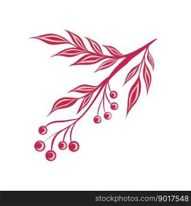 Vector illustration of a decorative rowan branch. A twig with berries, foliage and ornament in a trendy magenta color. Nature clipart. Vector illustration of a decorative rowan branch. A twig with berries, foliage and ornament in a trendy magenta color.