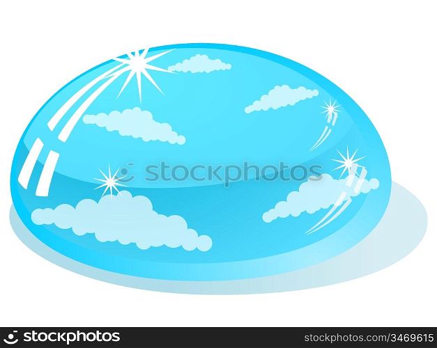Vector illustration of a drop of water reflects the sky