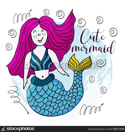 Vector illustration of a fabulous mermaid. Cartoon character for cards, banners, children&rsquo;s books. Seaweed, corals, shells. Cute mermaid. Vector illustration, ocean, underwater world, marine clipart