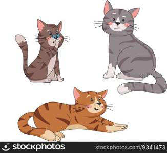 vector illustration of a family cat and kitten in cartoon style. vector illustration of a family cat and kitten