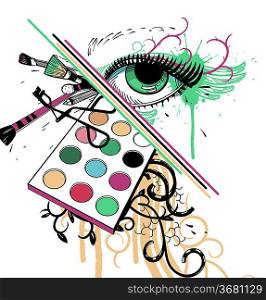 vector illustration of a fantasy green eye and colorful eyeshadow