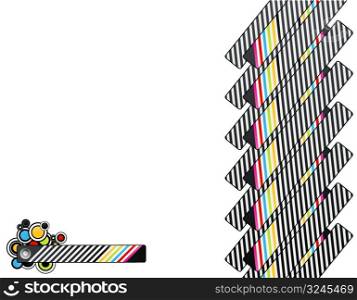 Vector illustration of a finish line pattern with rainbow colored circles and stripes. Retro theme.