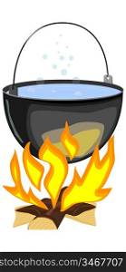 Vector illustration of a fire and a pot