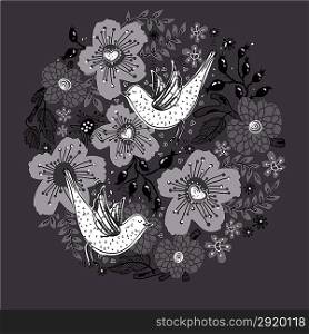 vector illustration of a floral circle on a dark background
