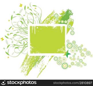 Vector illustration of a floral grungy design element with middle blank placard with copy space.