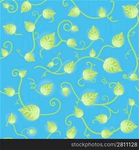 Vector illustration of a floral leafs fresh blue and green seamless pattern.