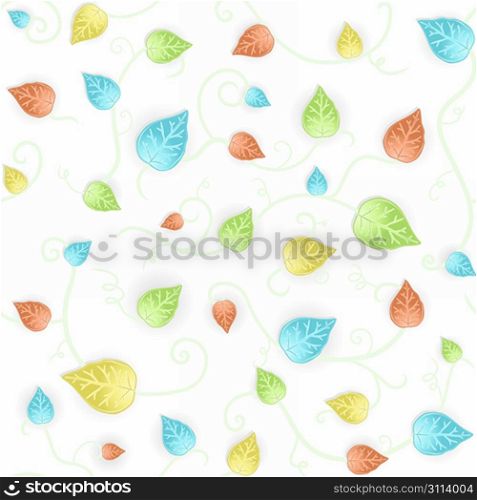 Vector illustration of a floral leafs fresh blue and green seamless pattern. Mildly autumn colored.