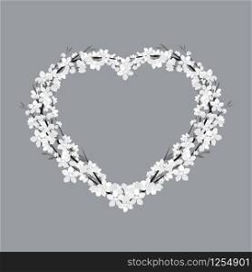 Vector illustration of a flower shaped heart. Floral decoration of invitation. Template Background Design, Valentines Day or Mother&rsquo;s Day. Flower decoration of sakura