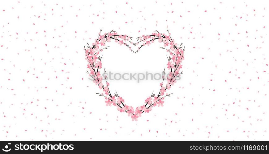 Vector illustration of a flower shaped heart. Flower decoration of sakura. Invitation Template Background Design, Valentine&rsquo;s Day or Mother&rsquo;s Day. Flower decoration of sakura