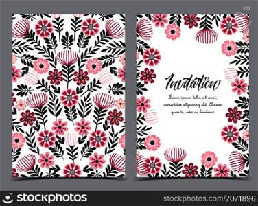 Vector illustration of a flowers with leaves. Floral background. Set of greeting cards. Summer floral decorations