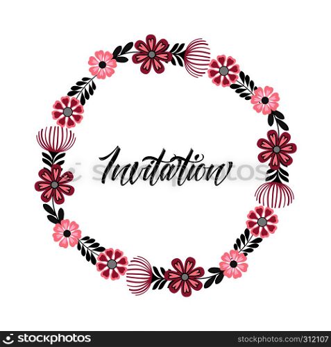 Vector illustration of a flowers with leaves. Floral frame. Greeting cards. Summer floral decorations