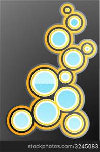 Vector illustration of a funky retro design element with circle art filled with water and bubbles.