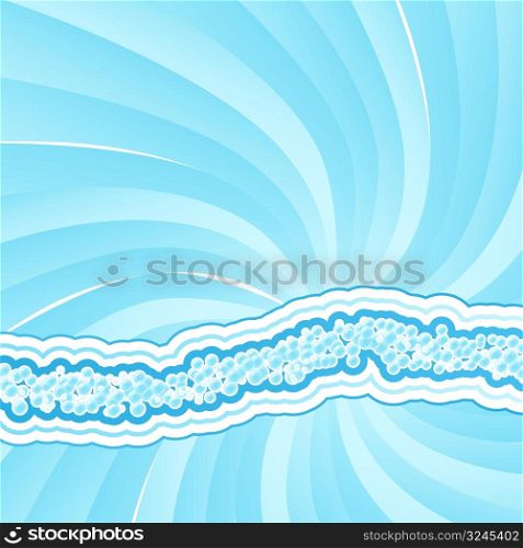 Vector illustration of a funky spiral light background with water bubbles design stripe in the middle.