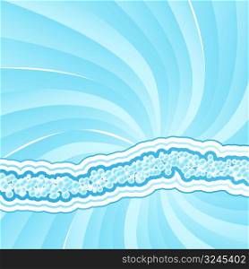 Vector illustration of a funky spiral light background with water bubbles design stripe in the middle.