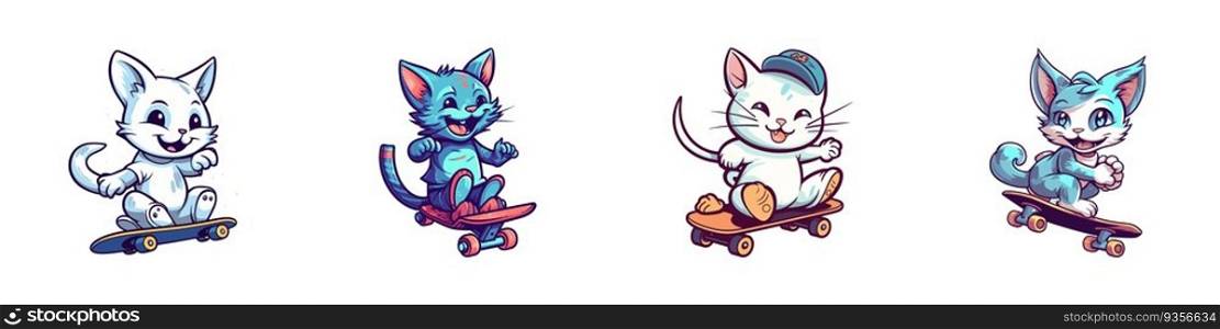 Vector illustration of a funny cat riding a skateboard. Cartoon style.