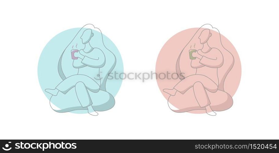 vector illustration of a girl drink tea/coffee. A girl drink/enjoy tea/coffee. A girl sitting on a sofa drink tea/coffee.