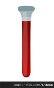 Vector illustration of a glass medical tube of blood. blood test. Cartoon style. Test tubes with blood on a white background, isolated object. Medical research