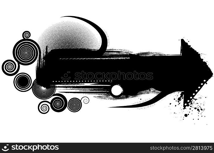 Vector illustration of a grunge modern design element in black isolated on white. Highly detailed with spirals and halftone.