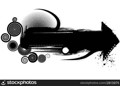 Vector illustration of a grunge modern design element in black isolated on white. Highly detailed with spirals and halftone.