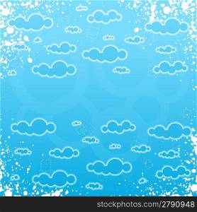 Vector illustration of a grungy retro cloudscape frame with central copy space for custom elements.