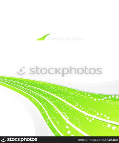 Vector illustration of a happy conceptual abstract with flowing stripes and stars. Company logo sample and copy space included.